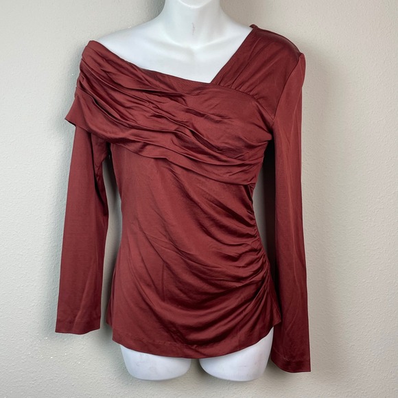 Diane von Furstenberg Dolores Top Women S Chestnut NEW Ruched Off Shoulder DVF - Picture 3 of 13